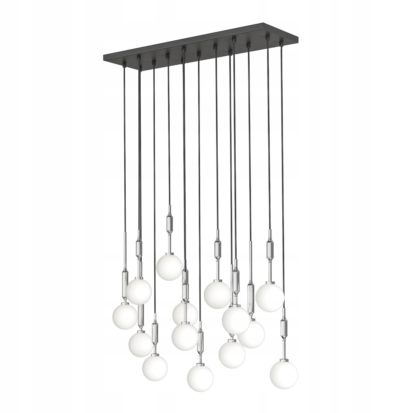 Elegantný strieborný luster Ero XIV Cromo 80×25 s množstvom malých svietidiel