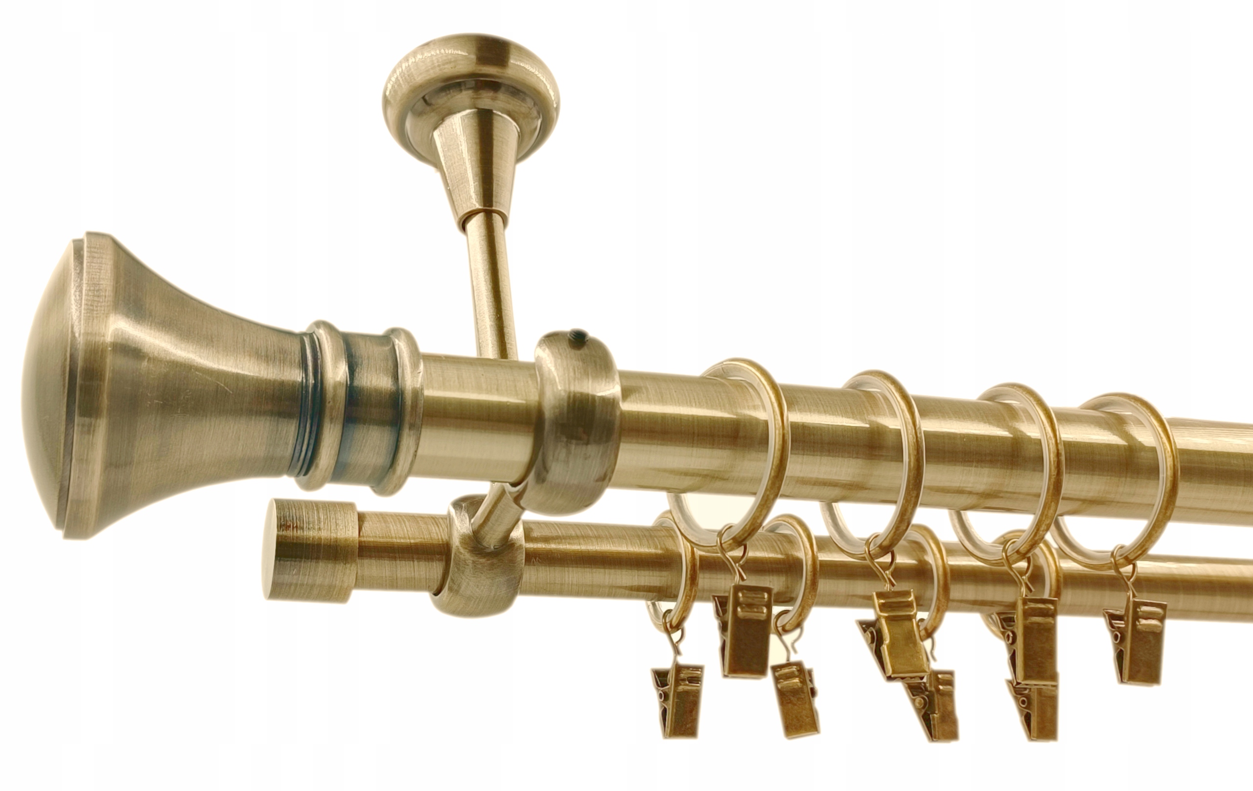 Garnýž Dvojitá Stropní Karniš Kovový zlatý antik mix koncovek 25+19 mm 200 cm