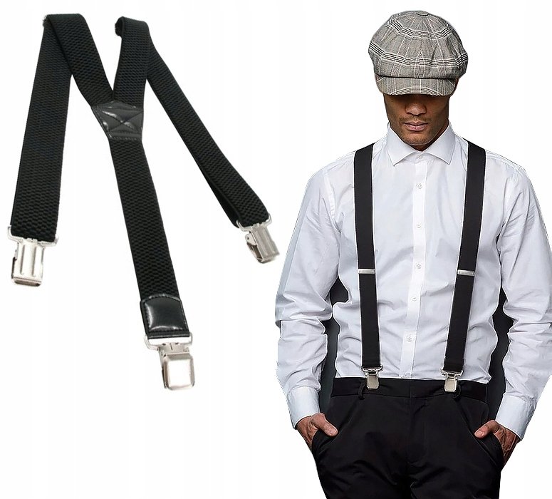 Szelki do Spodni Męskie Damskie Typu Y - 3 Klamrowe Czarne 100-190 cm Model SZELKI DO SPODNI