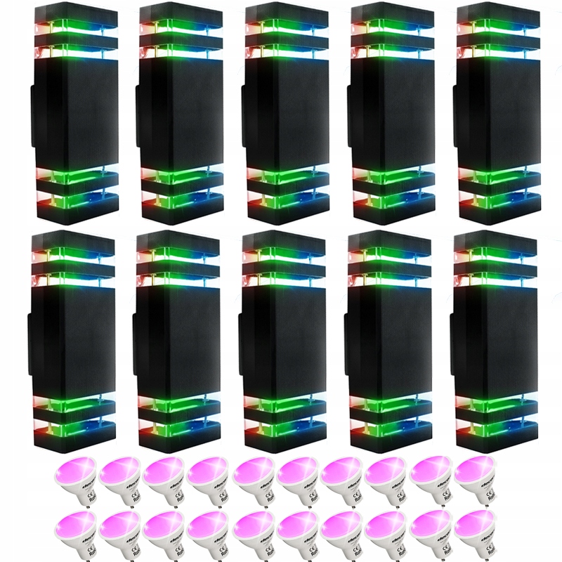 10x Dwustronny Kinkiet Ogrodowy Lampa Elewacyjna Sterowana Telefonem Wifi