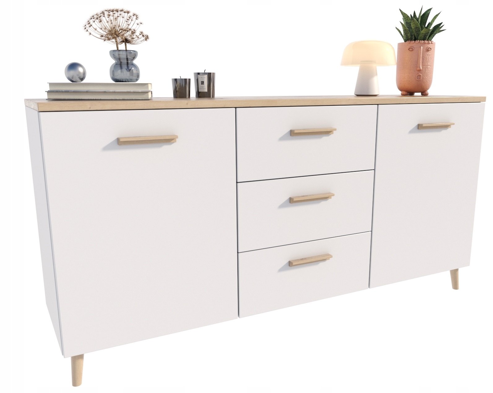 Komoda skrinka Malmo 2D3S 150 cm dub artisan-biela škandinávska na Pe nožičkách