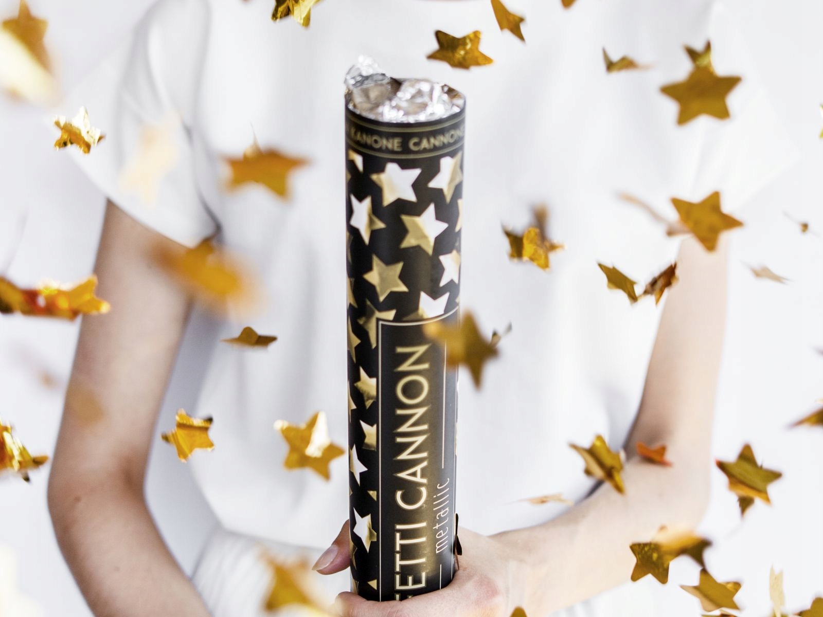 TUBA STRZELAJĄCA konfetti GWIAZDKI złote 40 cm na urodziny sylwestra Marka Party Deco