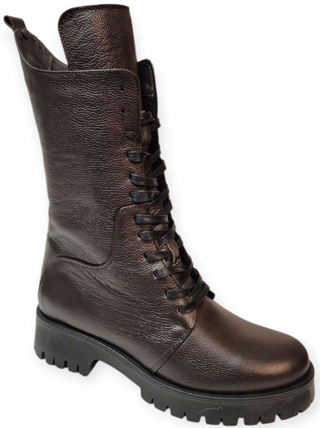 Gamis 8072 Vyšší traperky Čokoládové s vázáním a zipem z kůže vel. 39