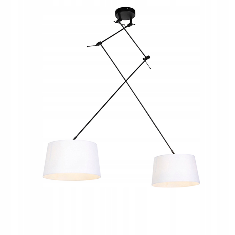 Lampa wisząca czarna z białymi abażurami z lnu 35 cm 2-światłowa Blitz
