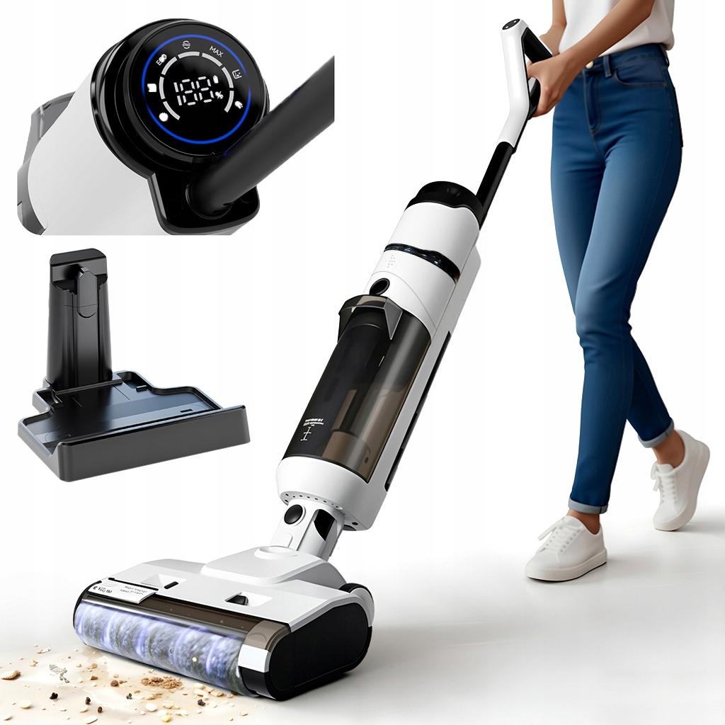 Bezprzewodowy ręczny odkurzacz pionowy 2w1, biały do dom, Wykryj i Led