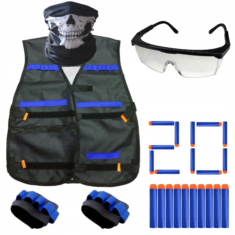 KAMIZELKA DO NERF MASKA OKULARY MAGAZYNEK STRZAŁKI