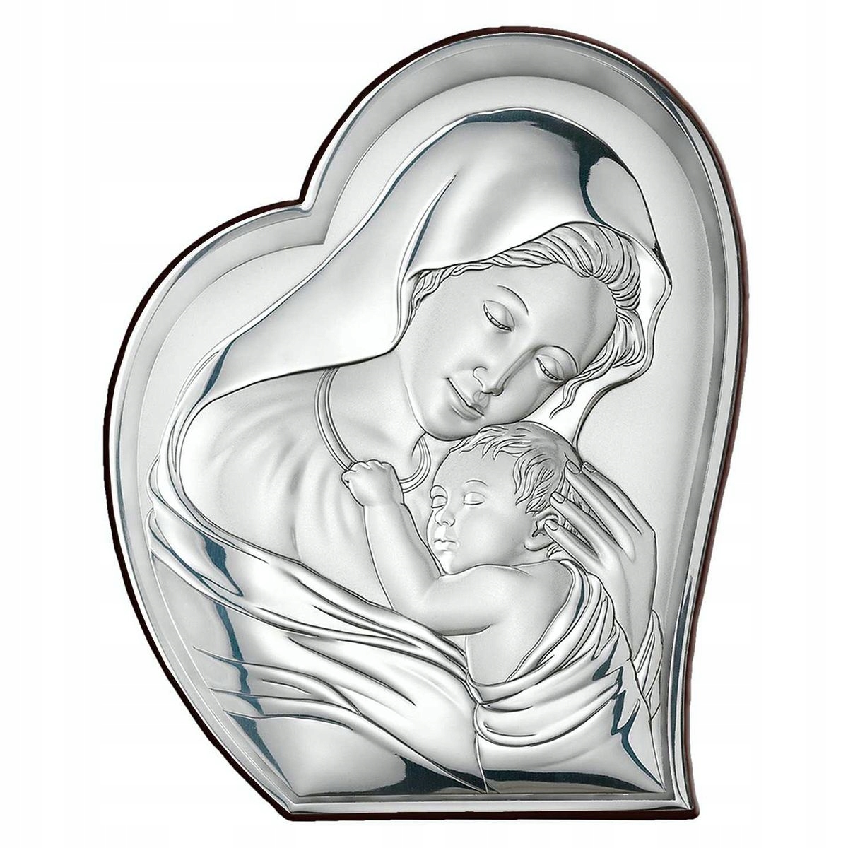 Srebrny Obrazek Matka Boska z dzieciątkiem w sercu 8.8x10.7 cm