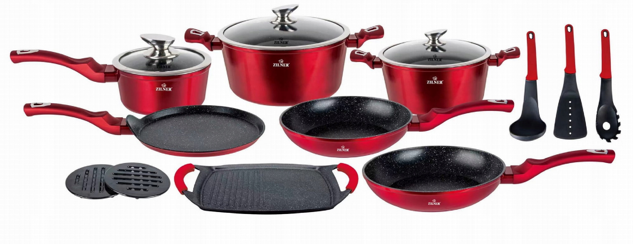 ZESTAW 15-CZĘŚCIOWY Z POWŁOKA MARMURKOWĄ 8591 RED