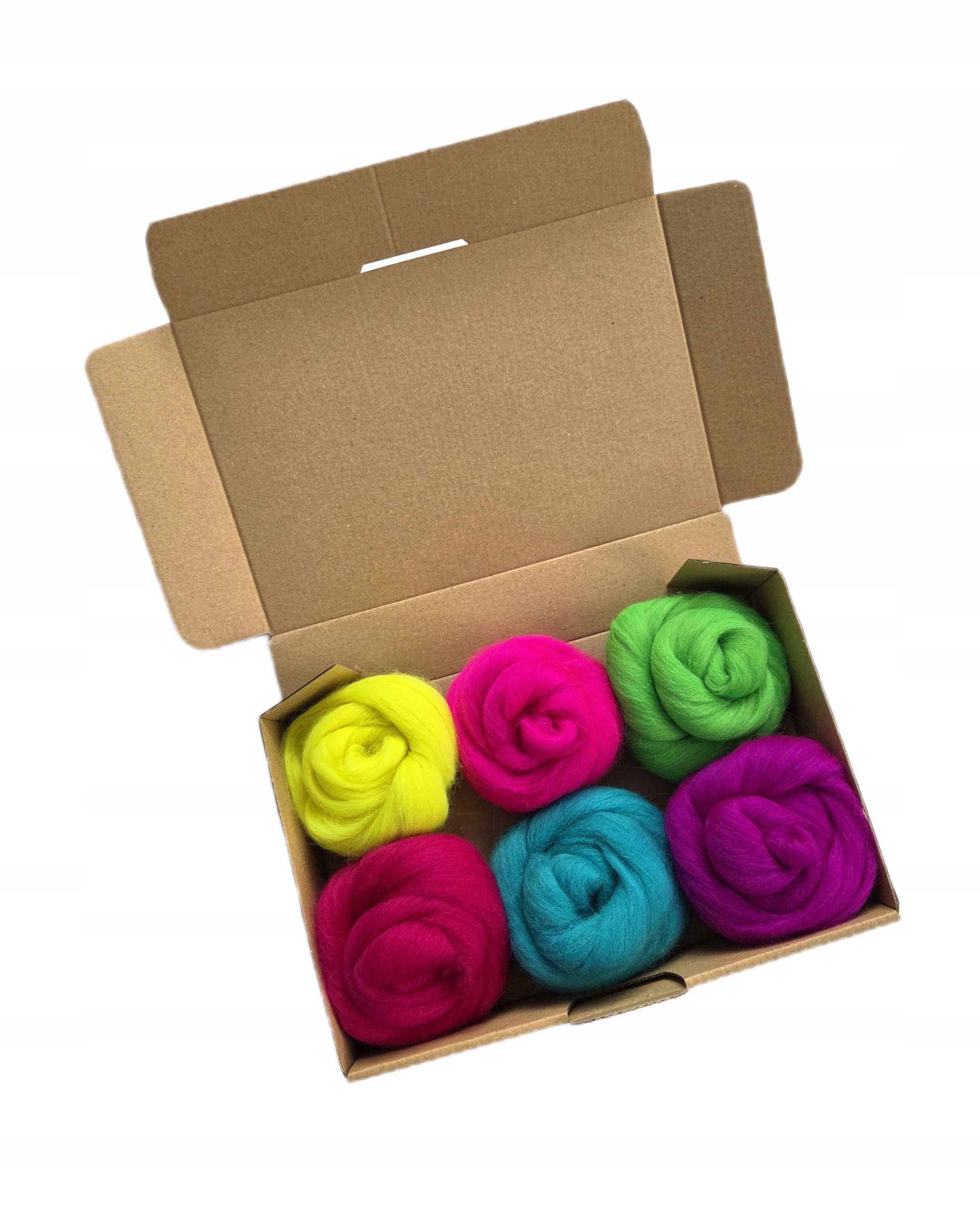 Česanková vlna sada 6 x 100 g, Box česaná neonová 600 g, Neonová Duha