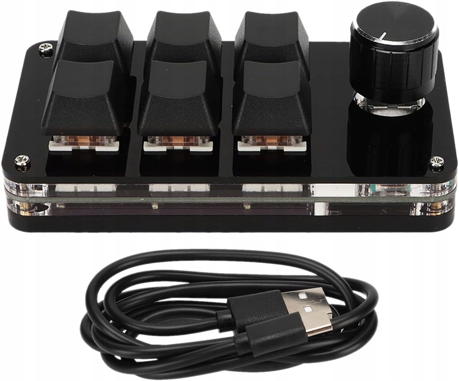 Czarna 6 Klawiszowa Programowalna Klawiatura Mechaniczna Z Pokrętłem Usb-c