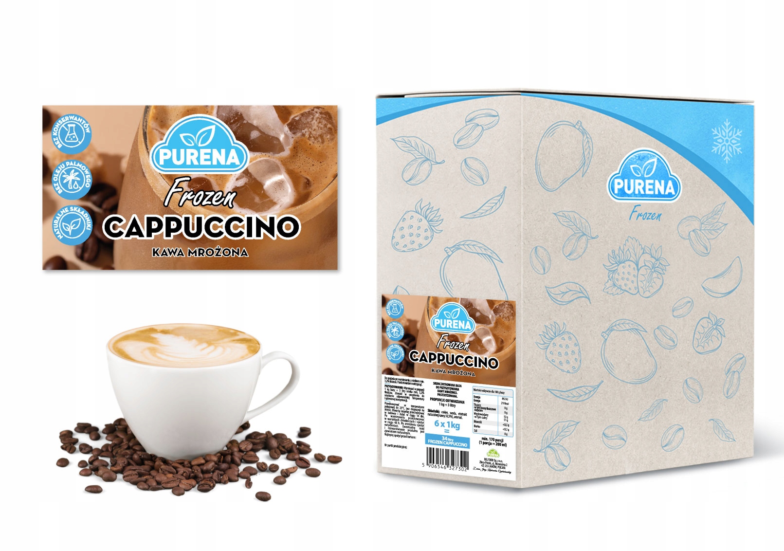 Baza do kawy mrożonej Frozen Coffee oraz lodów Cappuccino Purena box 6x1kg