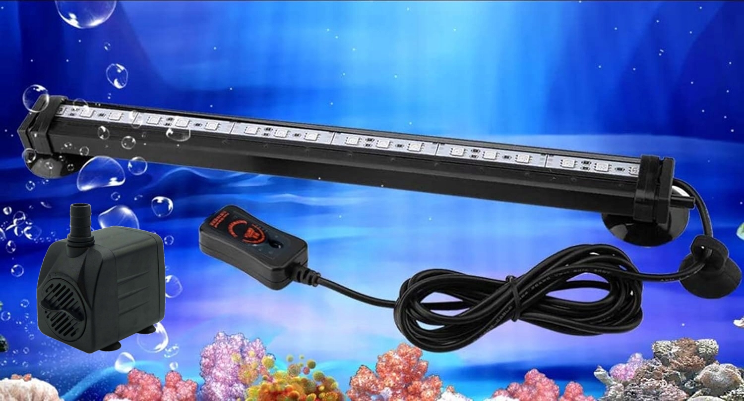 Levně Led Osvětlení Rgb Lampička Do Akvária 15 Diod 4W 230V Provzdušňovač 180l/h