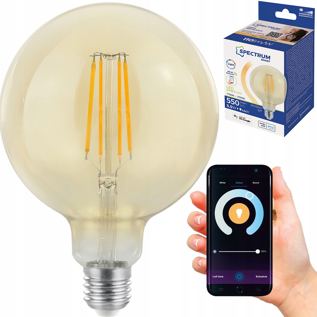 

Żarówka Led E27 5,5W Cct DIMM Smart WiFi Bluetooth