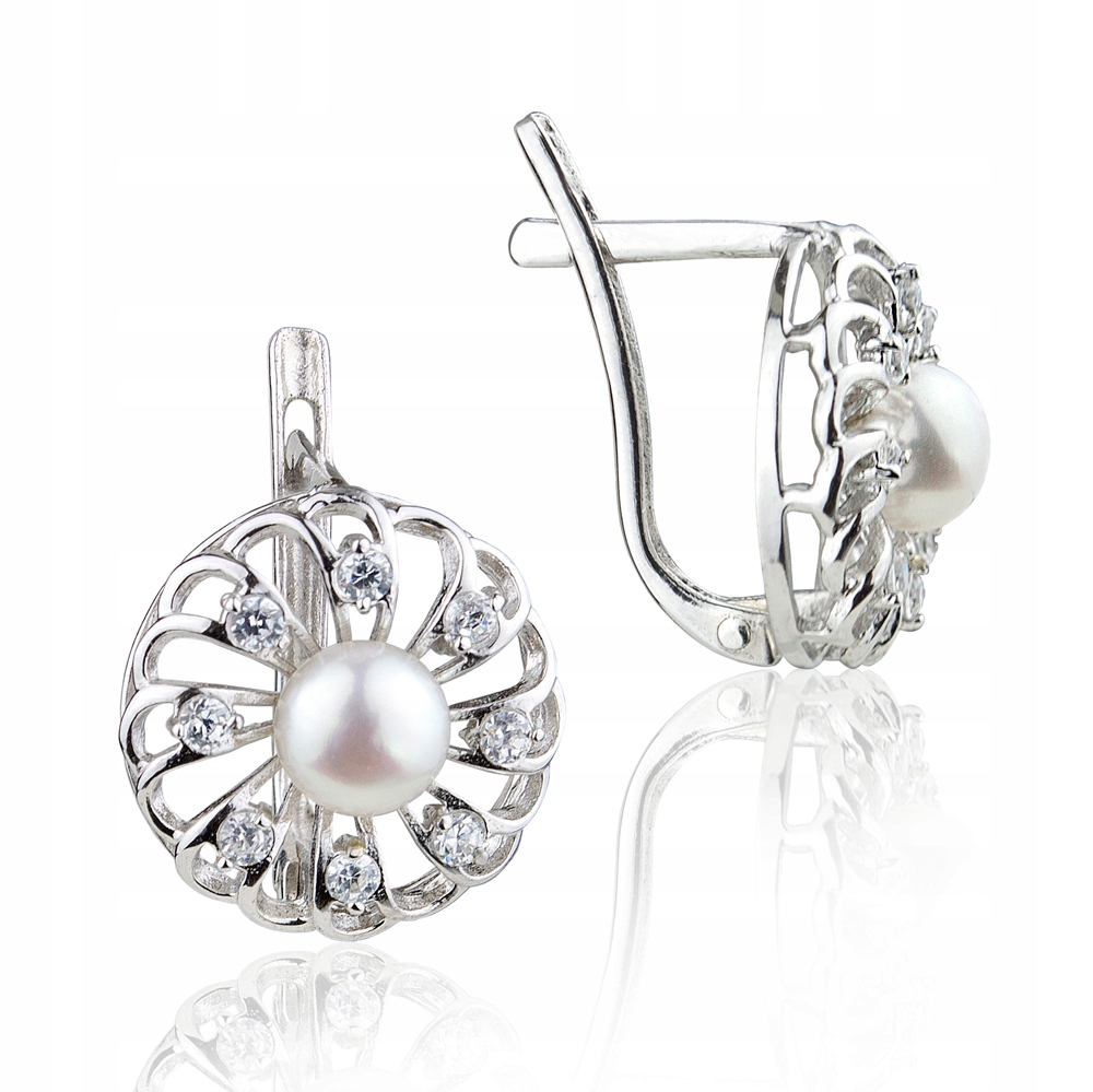 Ozdobné Stříbrné Náušnice S Perlami A Zirkony