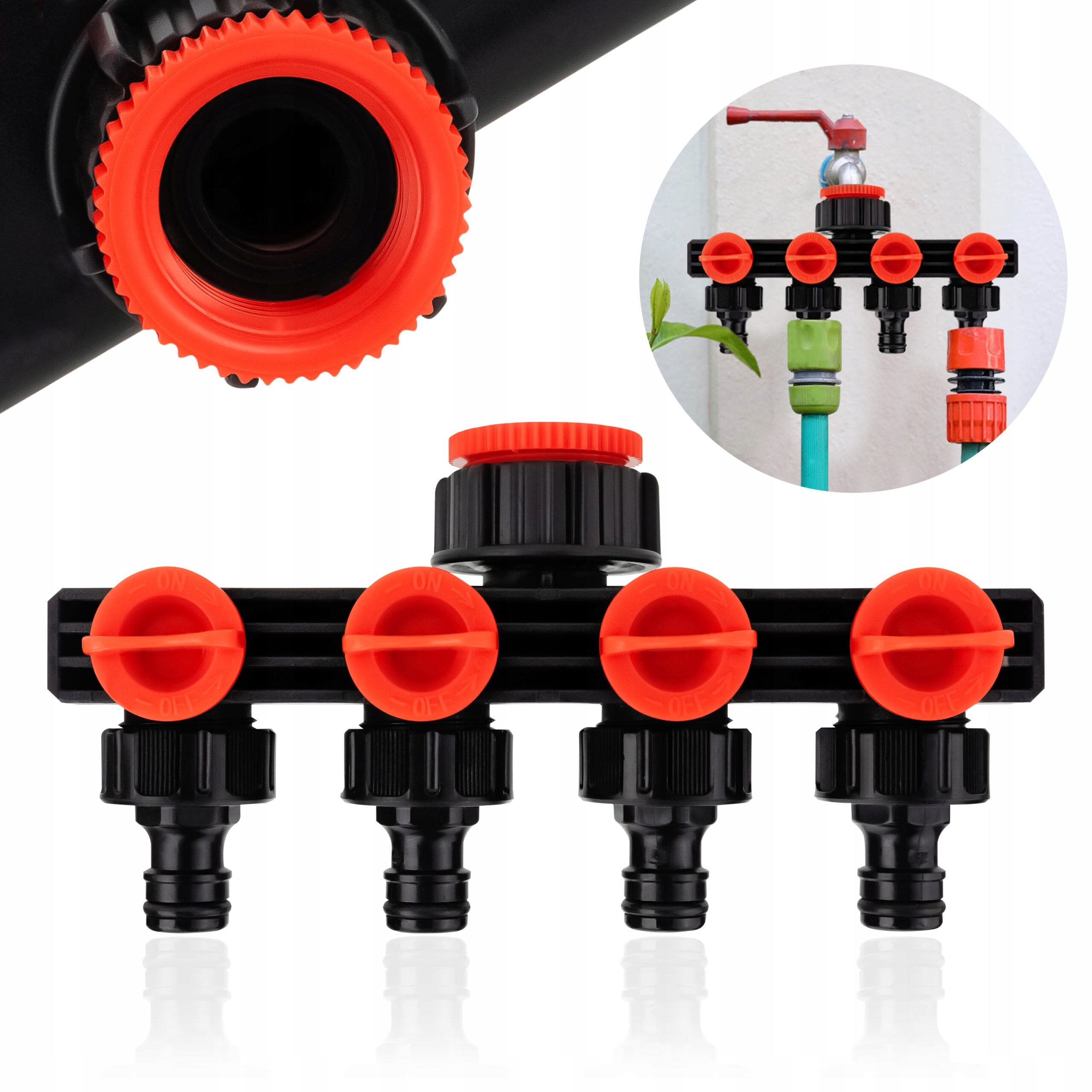 

Rozdzielacz na kran ogrodowy z 4 zaworami 3/4