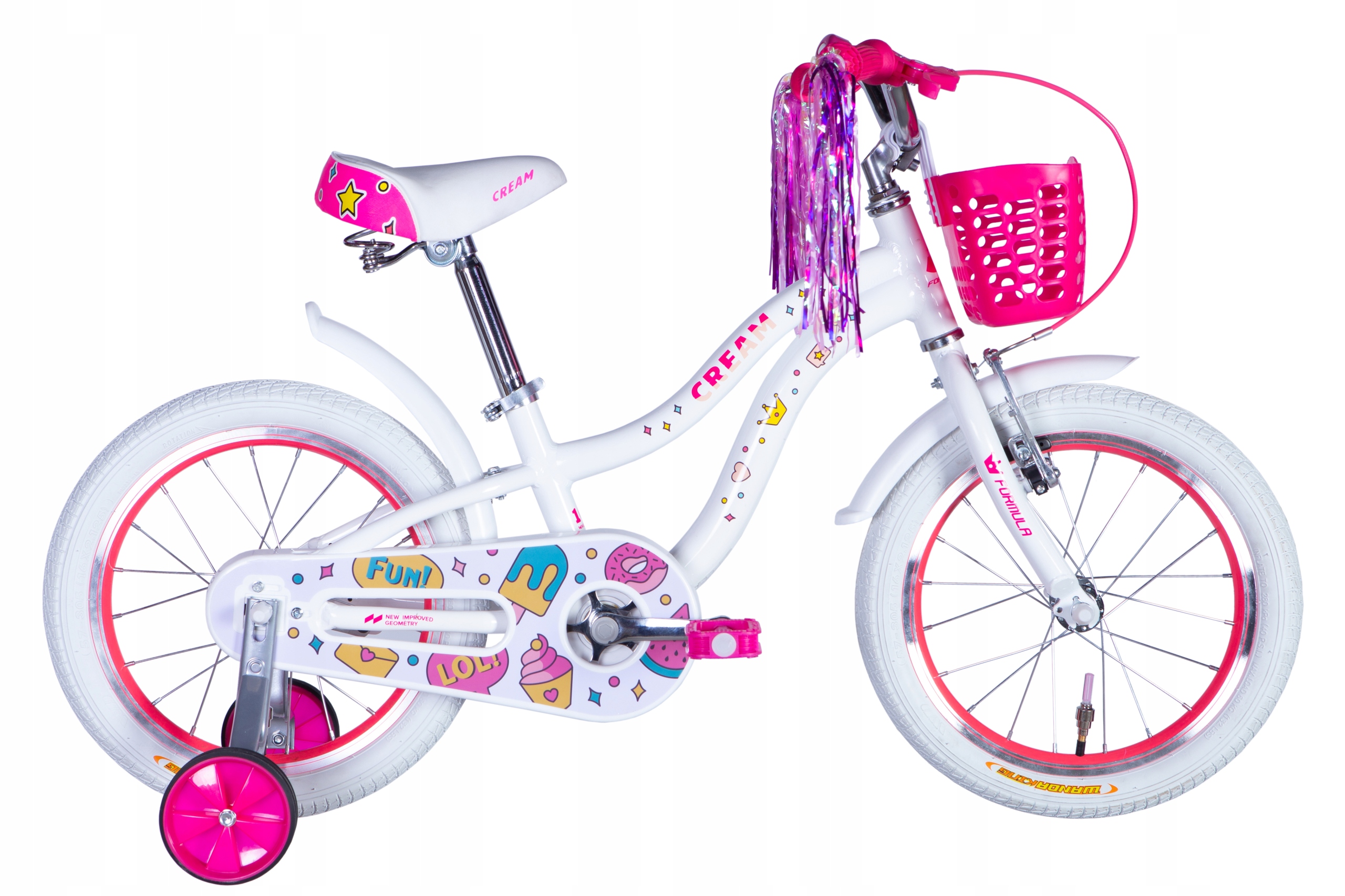 Rower 16 cali dla dziewczynki dziecięcy kółka boczne koszyczek 100-115cm