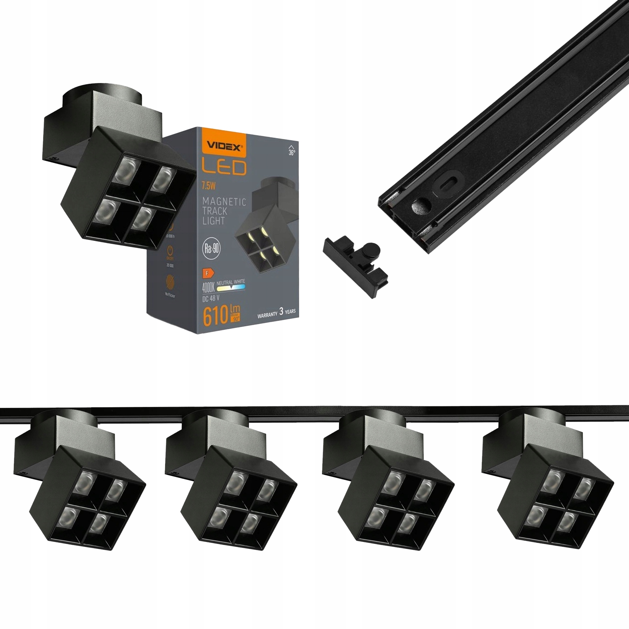 Sada nástěnný kolejnic 2m 4x reflektor 4,5W Led napájecí adaptér