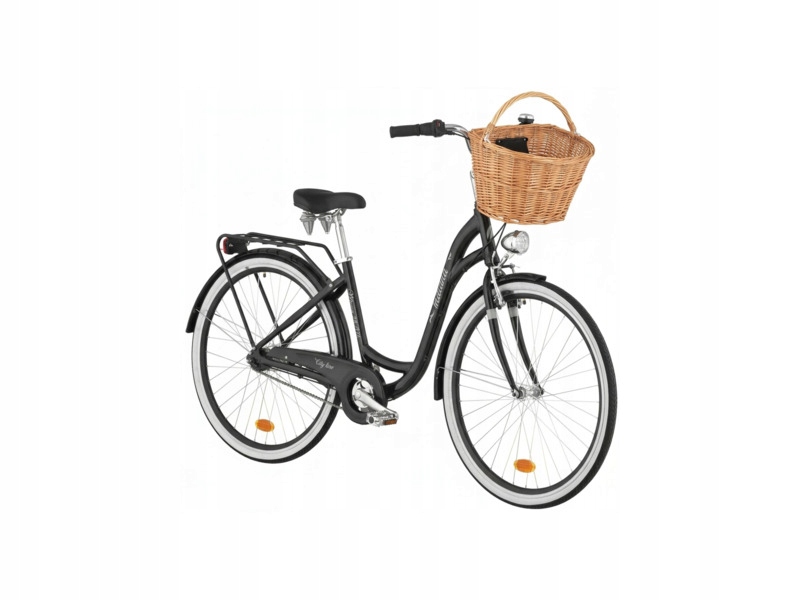 Rower miejski Indiana Moena A7B 28 cali damski Czarny Koszyk wiklinowy