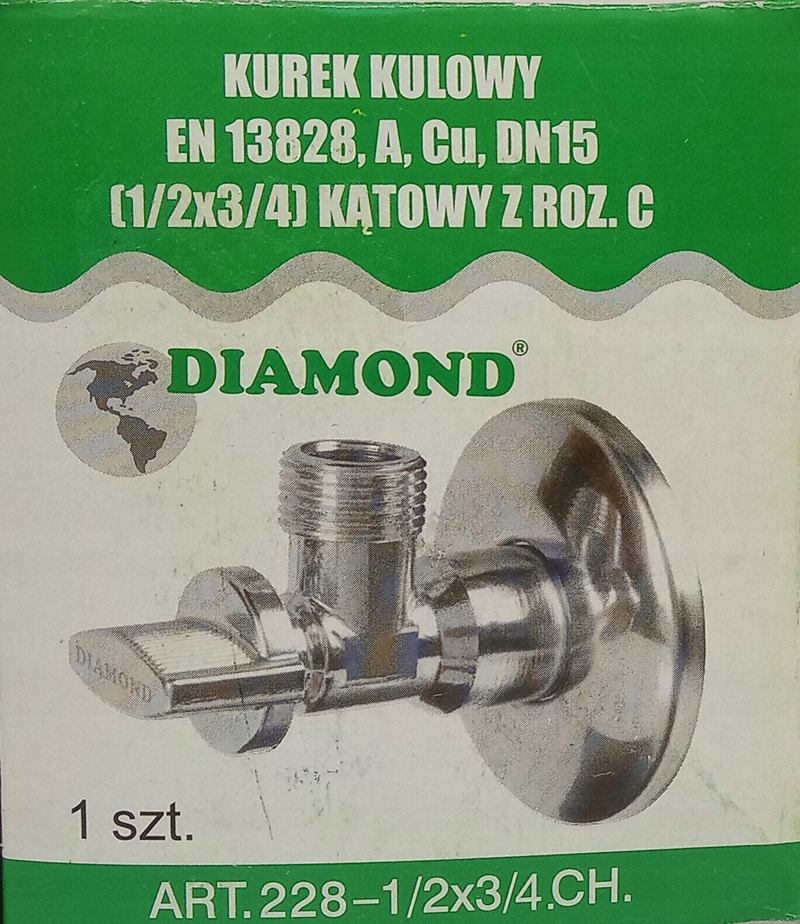 Zawór kulowy kątowy 1/2*3/4 cala - Diamond