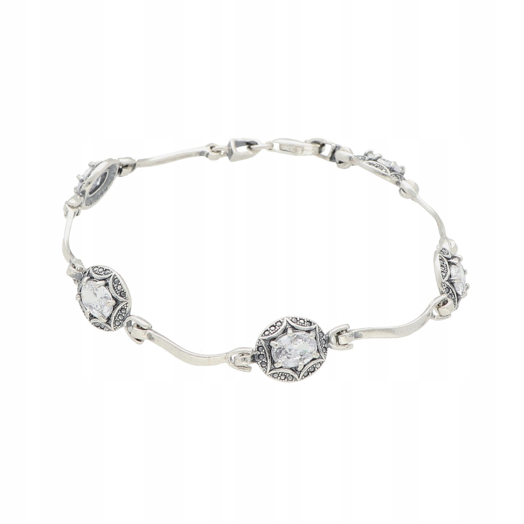 Oválný náramek s bílou zirkonií stříbro