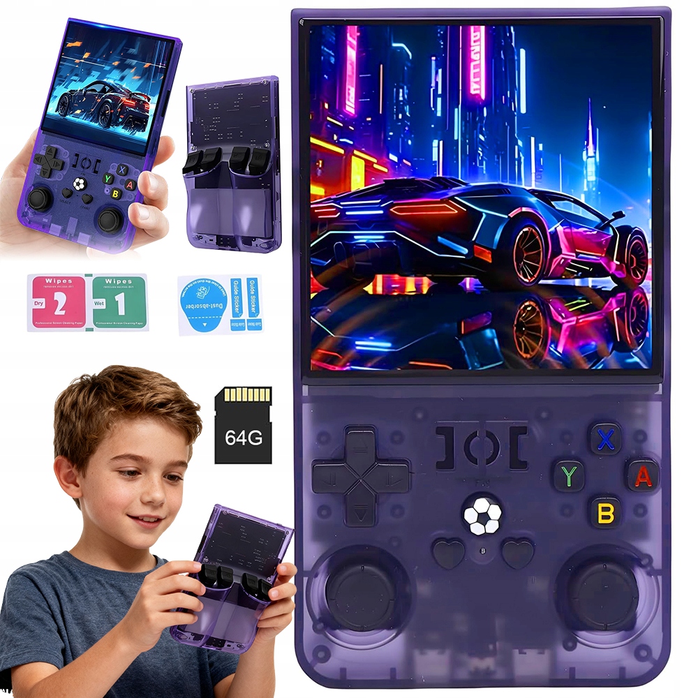 R36MAX Konsola Retro 18 000 Gier Mini Przenośna Konsola Do Gier 64GB Fiolet