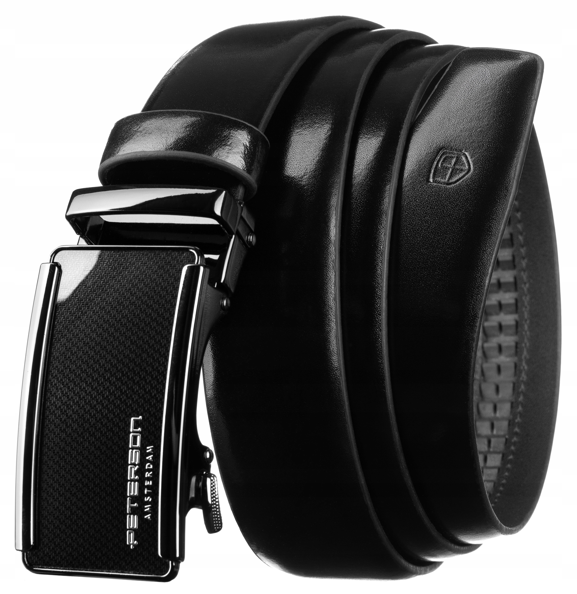 Pasek męski automatyczny skórzany do spodni logo Peterson skóra naturalna