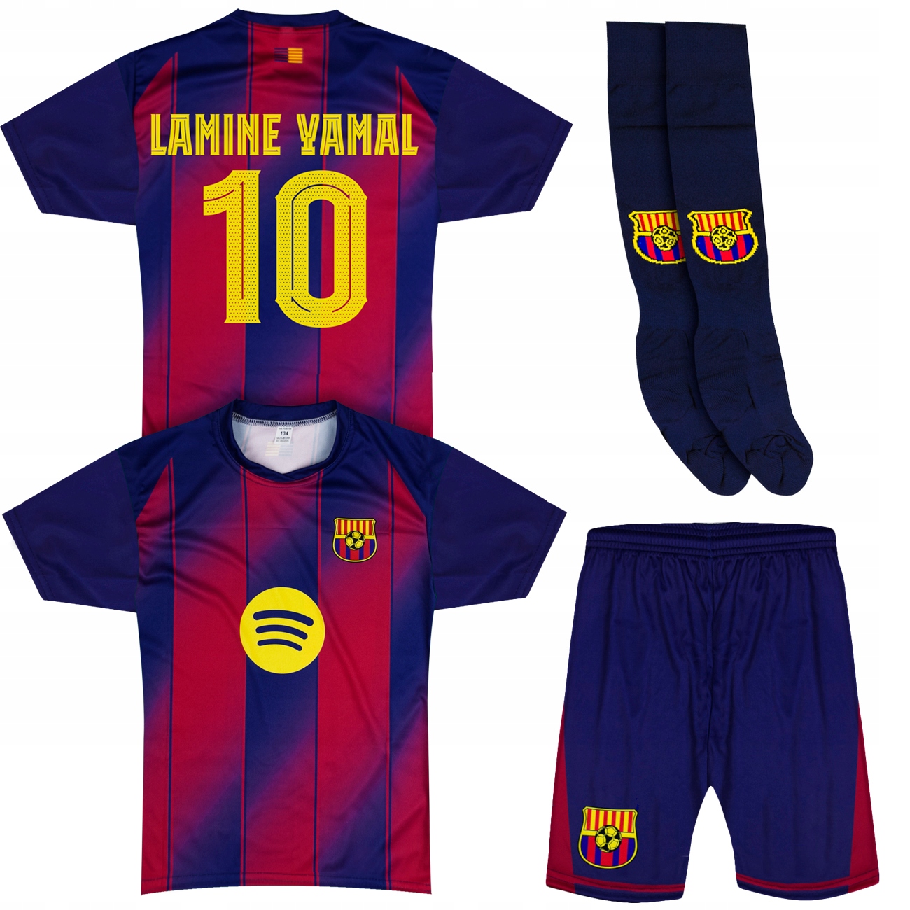 Strój Piłkarski gotowy Napis i nr 10 Koszulka Spodenki Getry r. 122