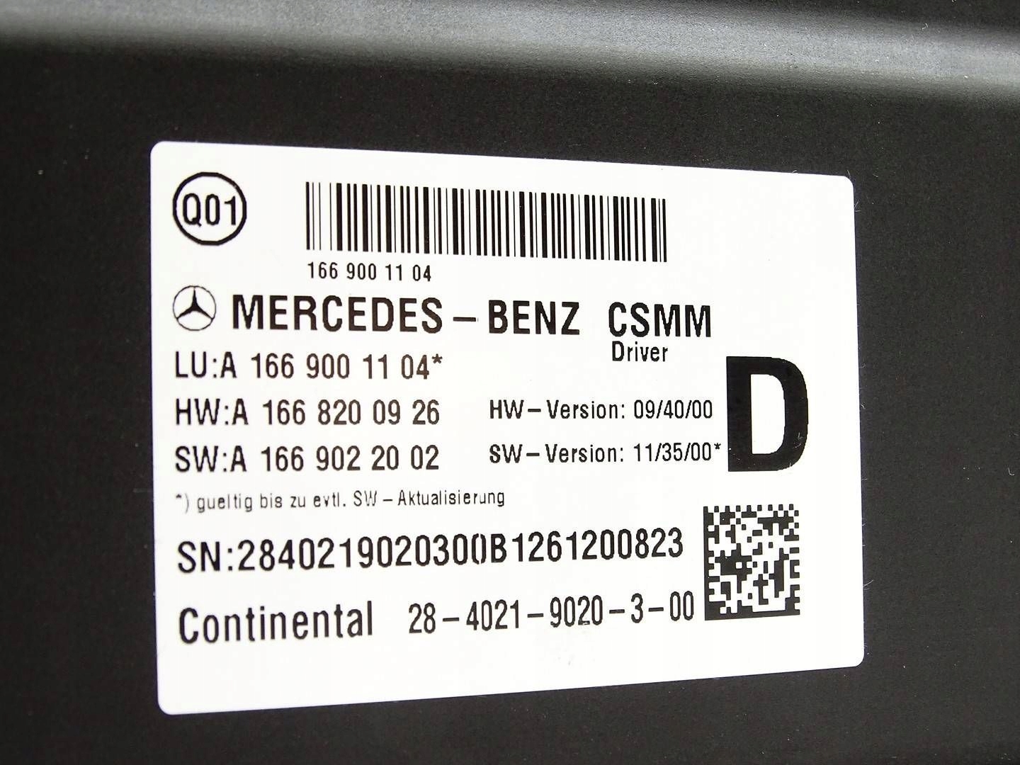 module control unit seat MERCEDES ML W166 A1669001104