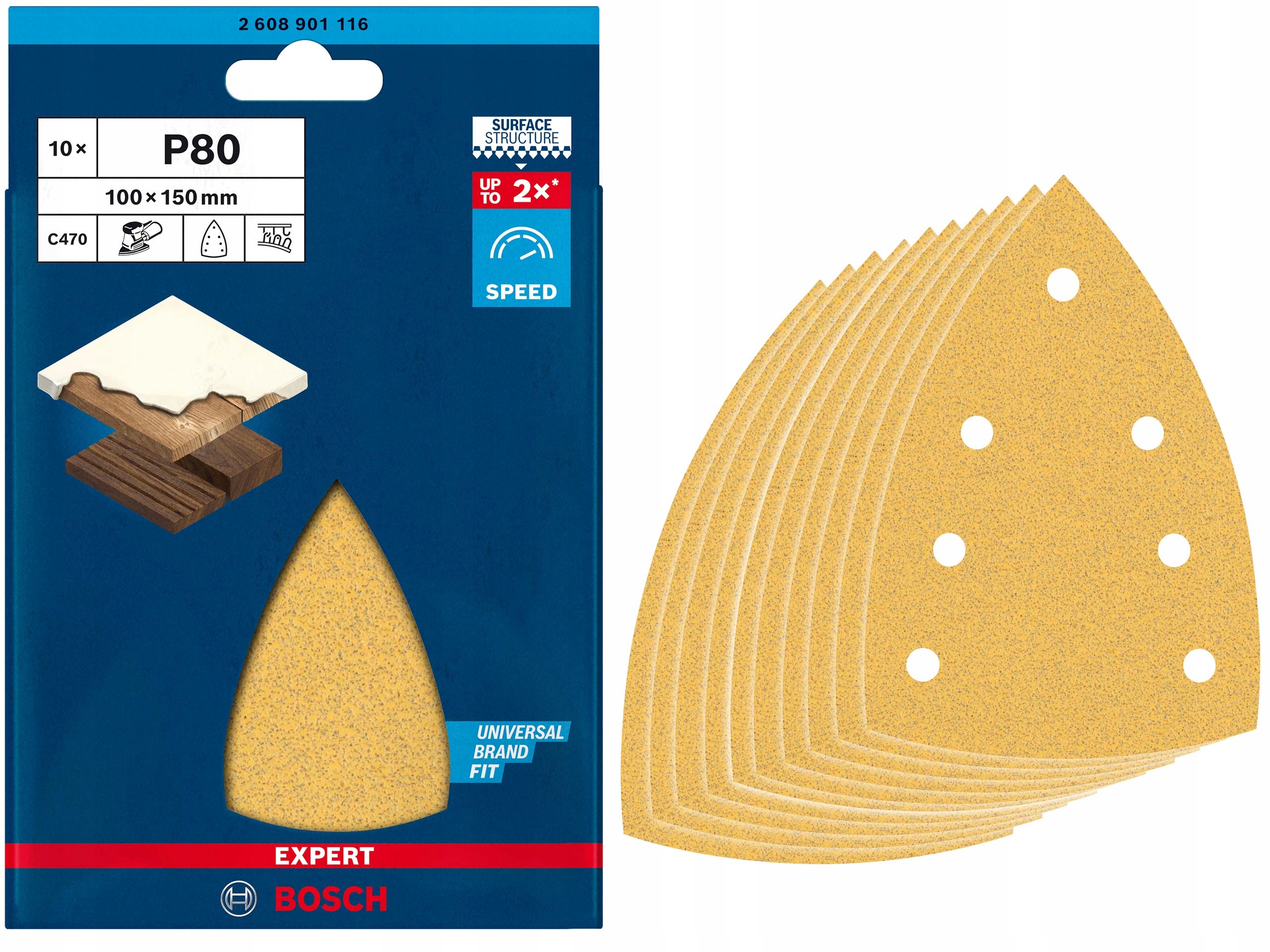 Bosch papier ścierny na rzep 100x150mm P80 7 otworów Expert C470 10 szt.