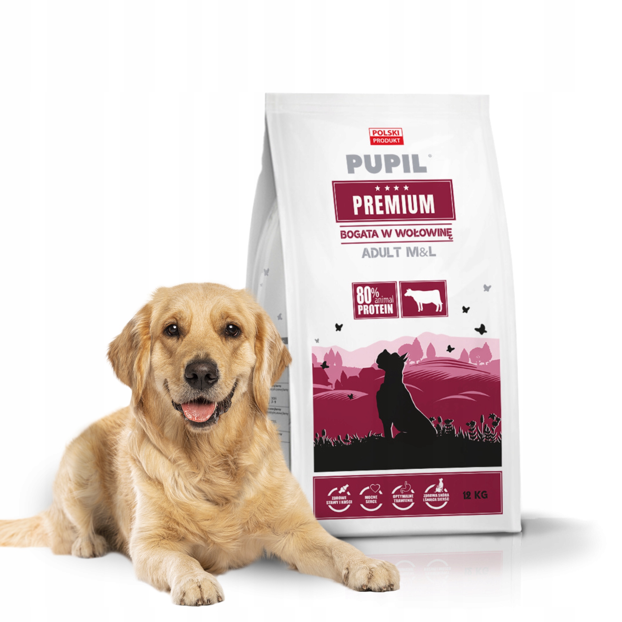 Karma sucha dla psa Pupil Premium Adult M&L bogata w wołowinę 12kg