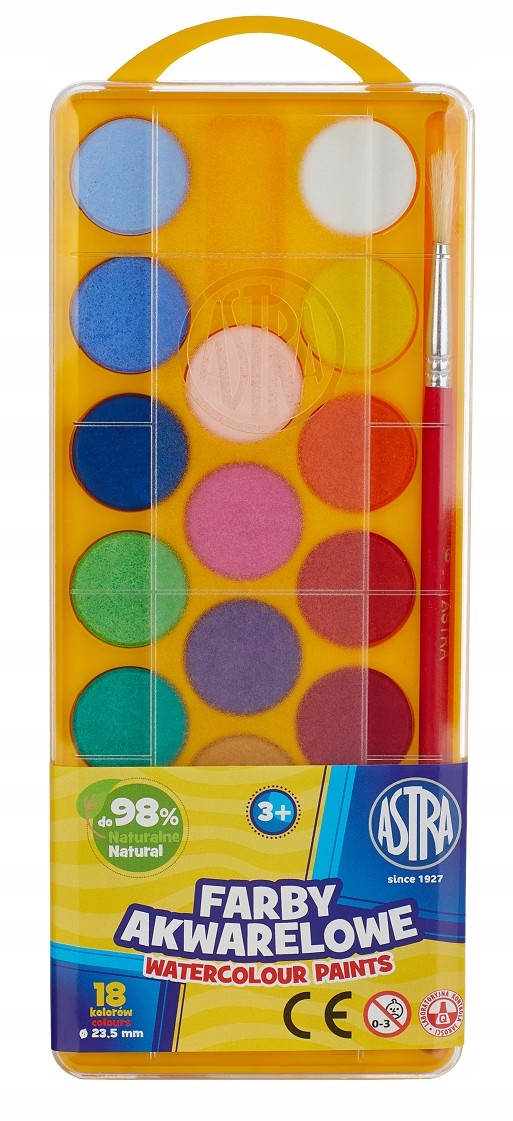 ASTRA FARBY AKWARELOWE SZKOLNE AKWARELE 18 KOLORÓW