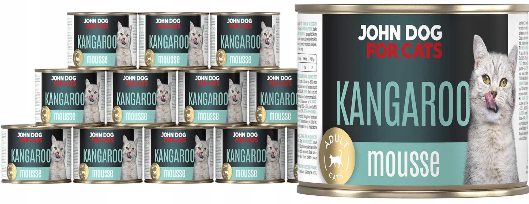 Monobiałkowa karma mokra dla kota kangur John Dog for Cats 12 x 200 g