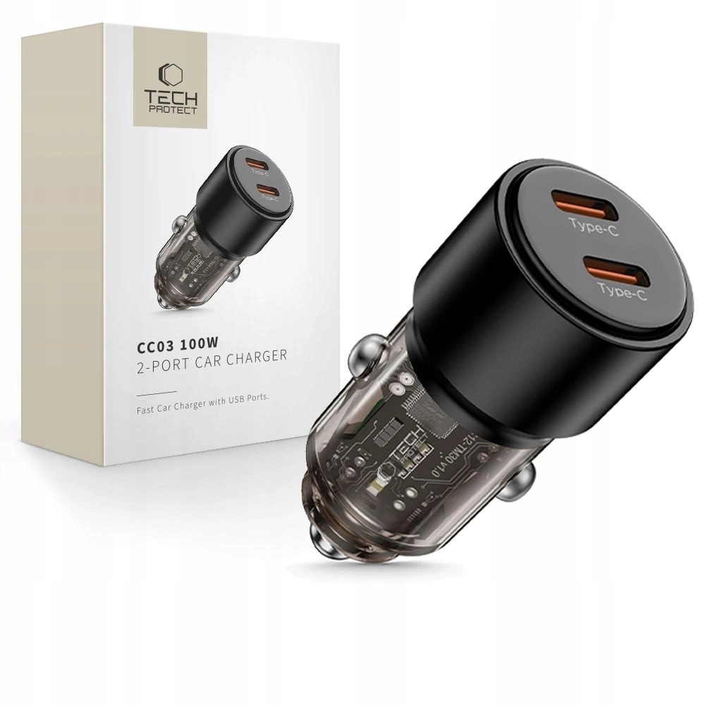 Ładowarka samochodowa CC03 2-porty PD100W czarna