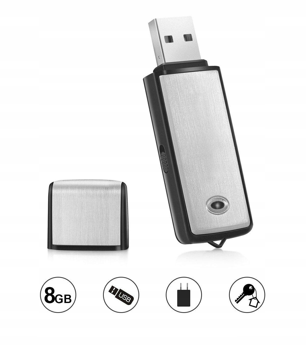 Mini dyktafon szpiegowski pendrive 8GB USB DETEKCJA GŁOSU Zasilanie baterie
