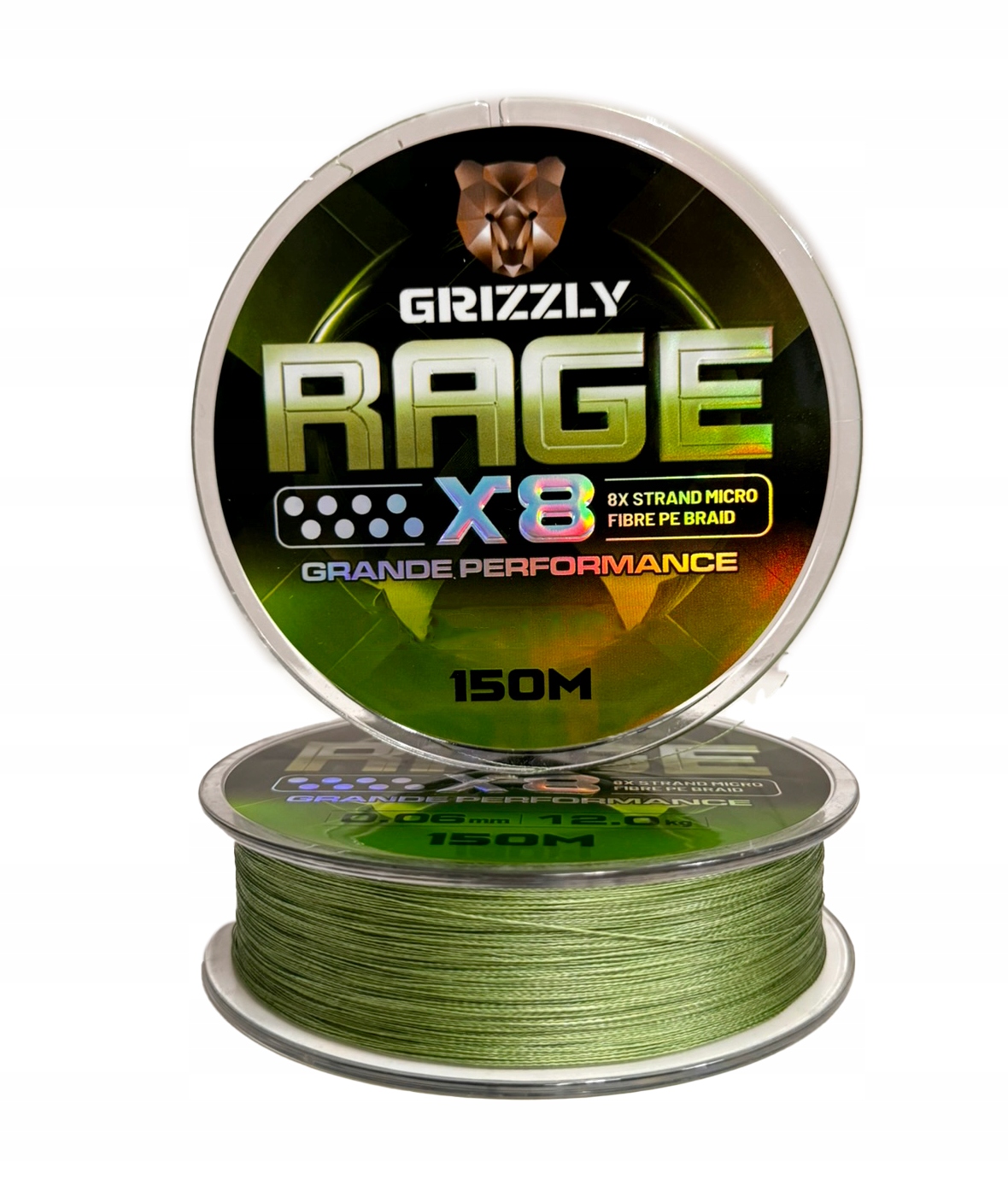 8 splotowa plecionka wędkarska Grizzly Rage zielona mocna 0,06mm 150m 12kg