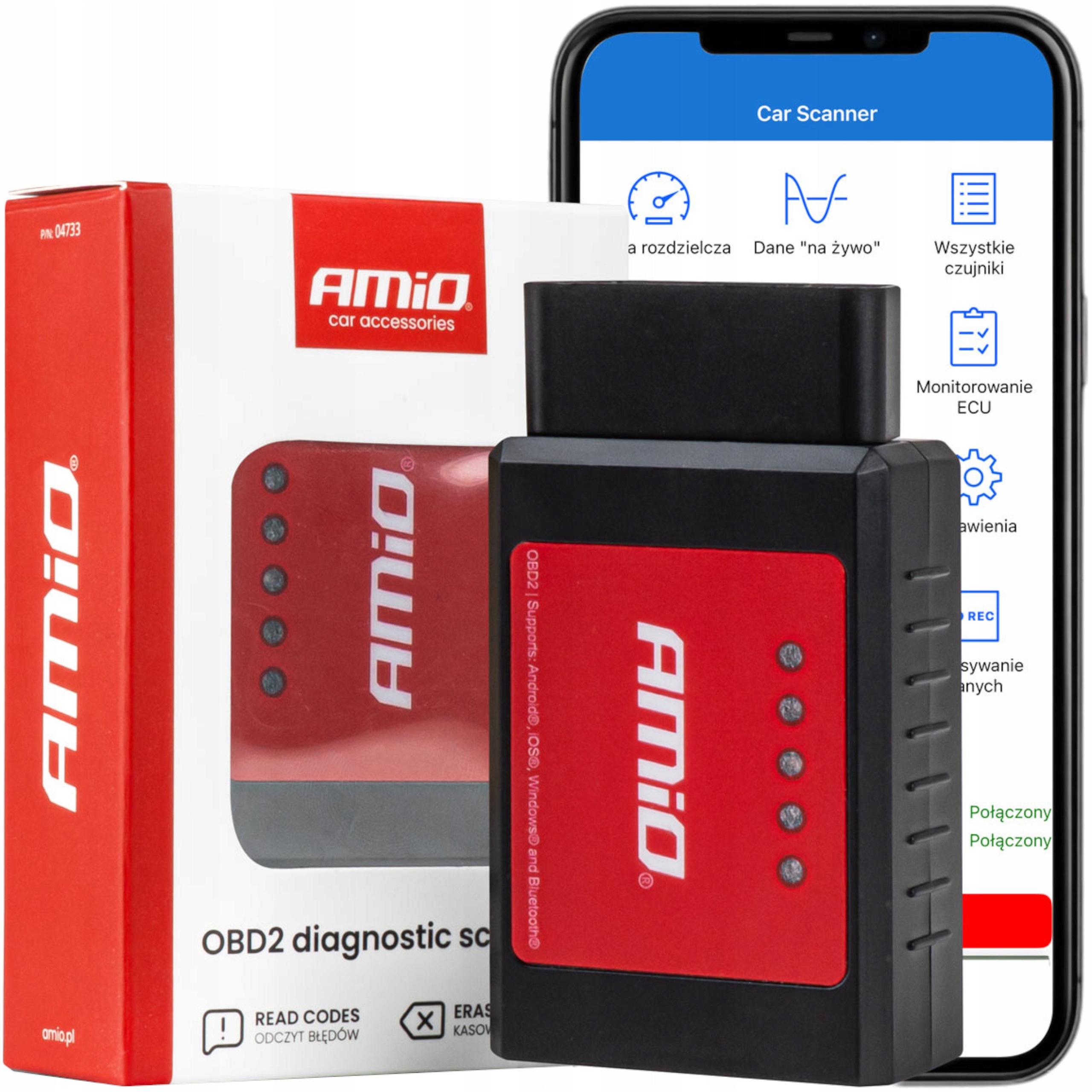 Skaner tester interfejs diagnostyczny OBD2 Bt XL AMIO-04733