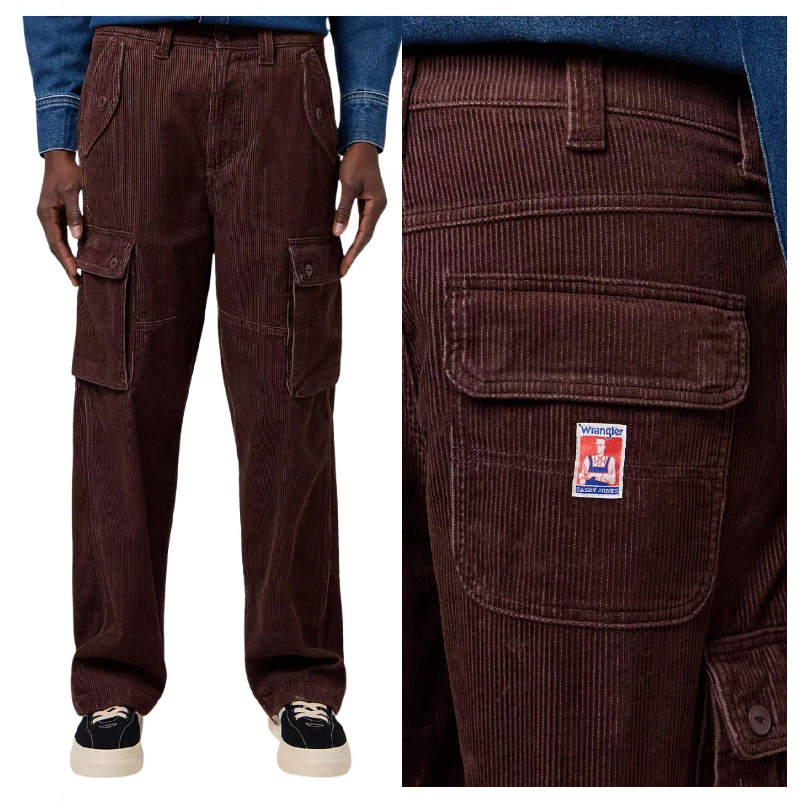 Pánské kalhoty Wrangler Cj Loose Cargo Hnědé Kapsáče Volné W34 L32