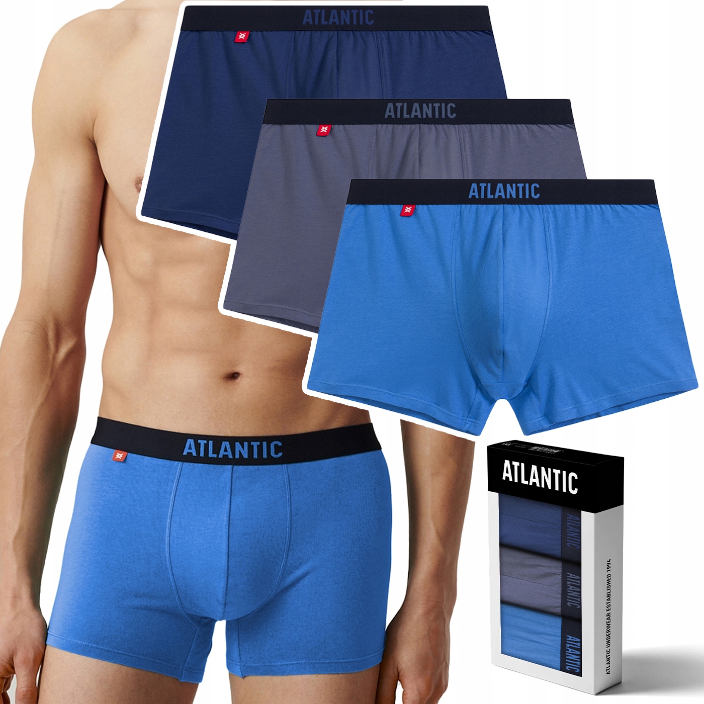 Pánské boxerky 3 Páry Bavlněné sportovní šortky Atlantic 3MH-011 XXL