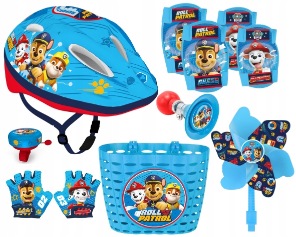 Psi Patrol Kask Rękawiczki Koszyk Trąbka Ochraniacze Dzwonek Wiatrak Zestaw