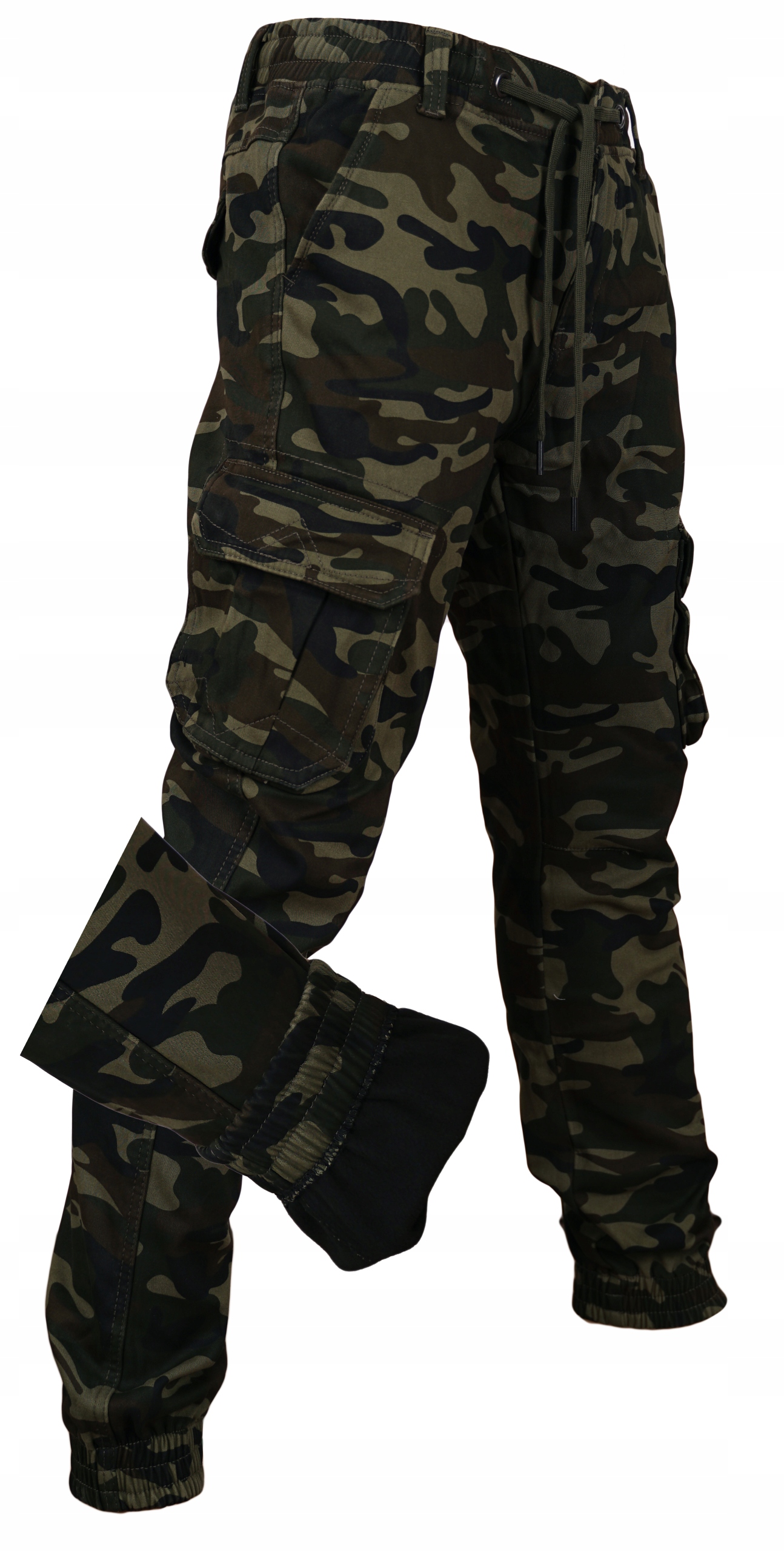 Spodnie Męskie Joggery Bojówki Moro Ocieplane Polarem Ciepłe W Gumkę W34