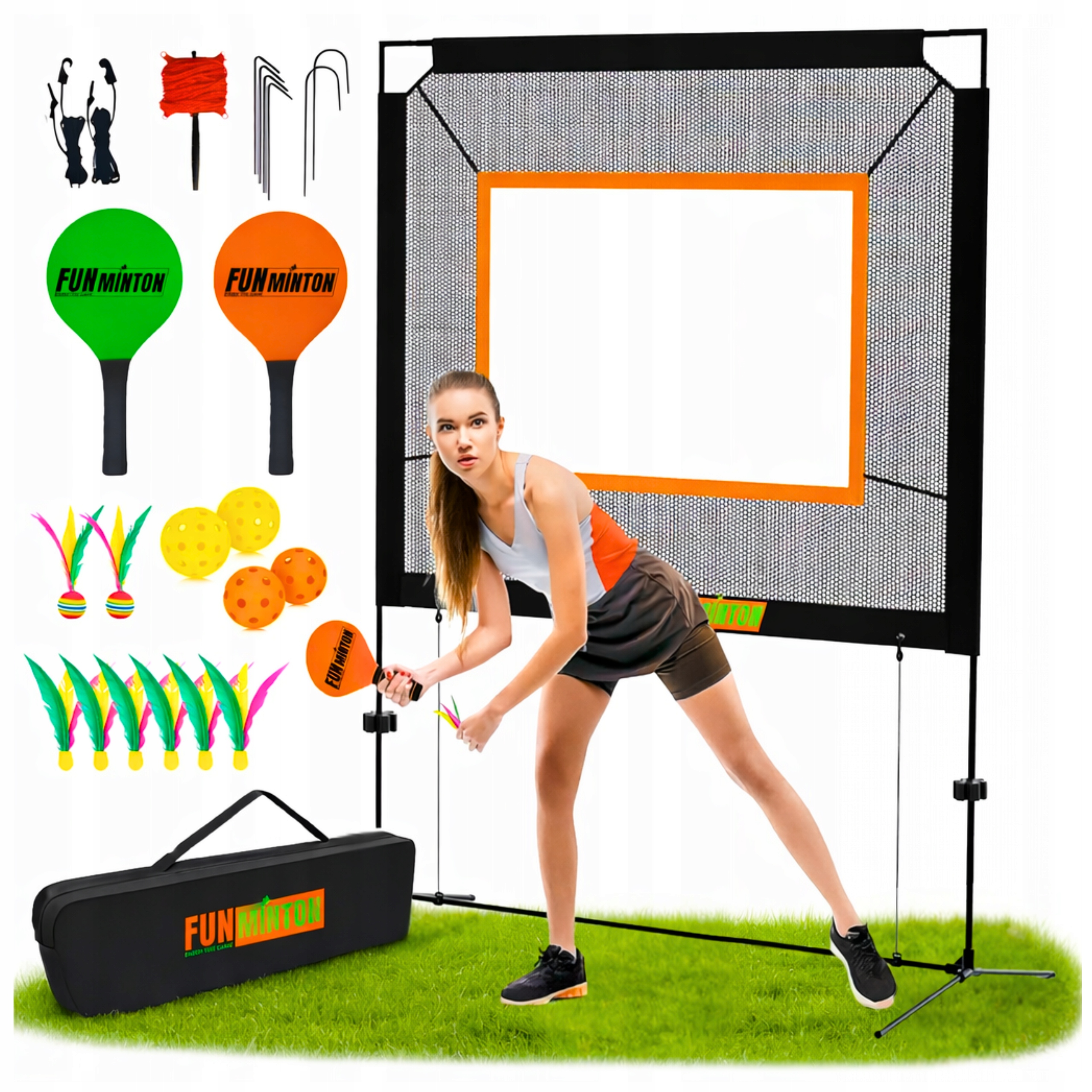 Funminton Zestaw do Gier Sportowych Gra Plenerowa Rodzinna Siatka Rakietki
