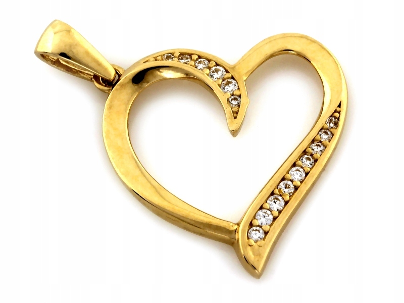 Zlatý přívěsek 585 srdce, obrys osázený bílými zirkony jako dárek
