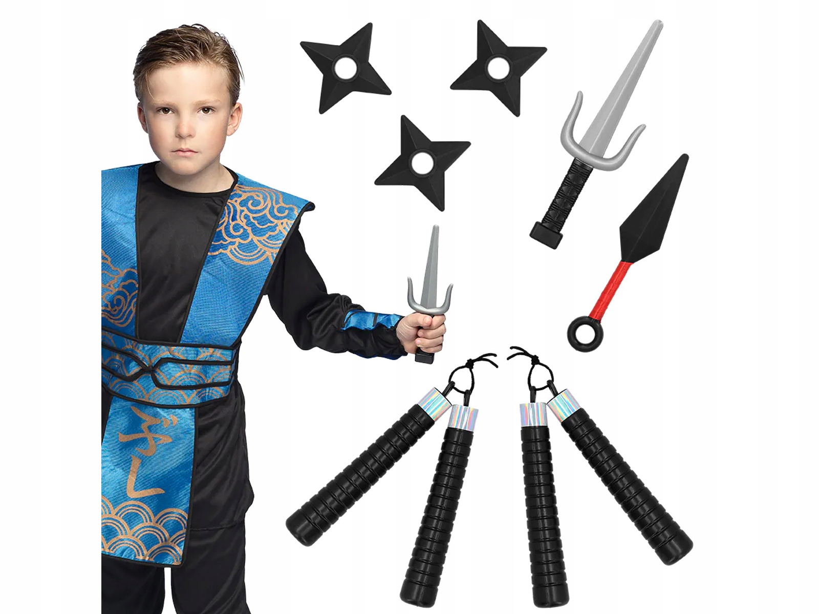 Zestaw Ninja kunai gwiazdy sai nunchaku Przebranie Marka Boland