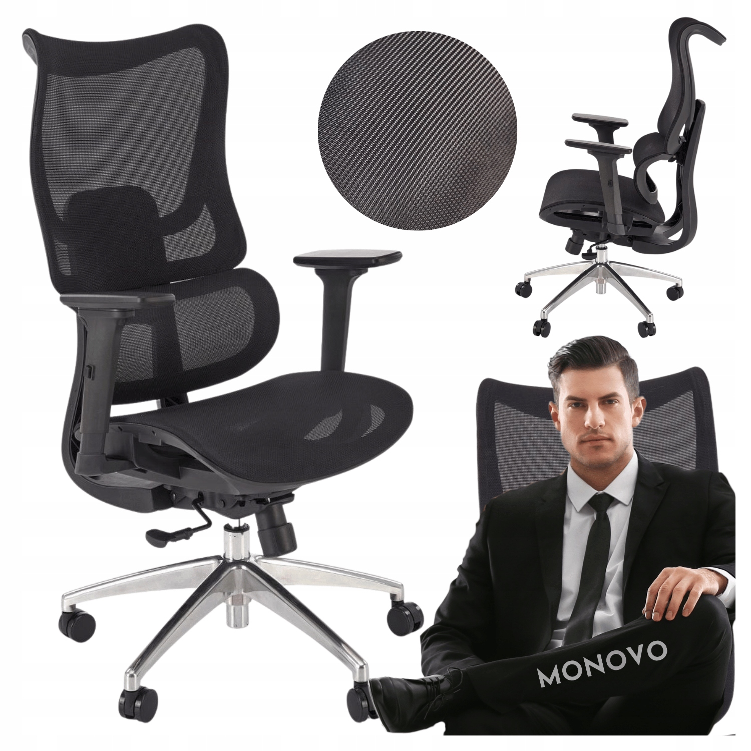 Ergonomiczny Fotel Biurowy Obrotowy do Biurka Komputera Czarny Siatka