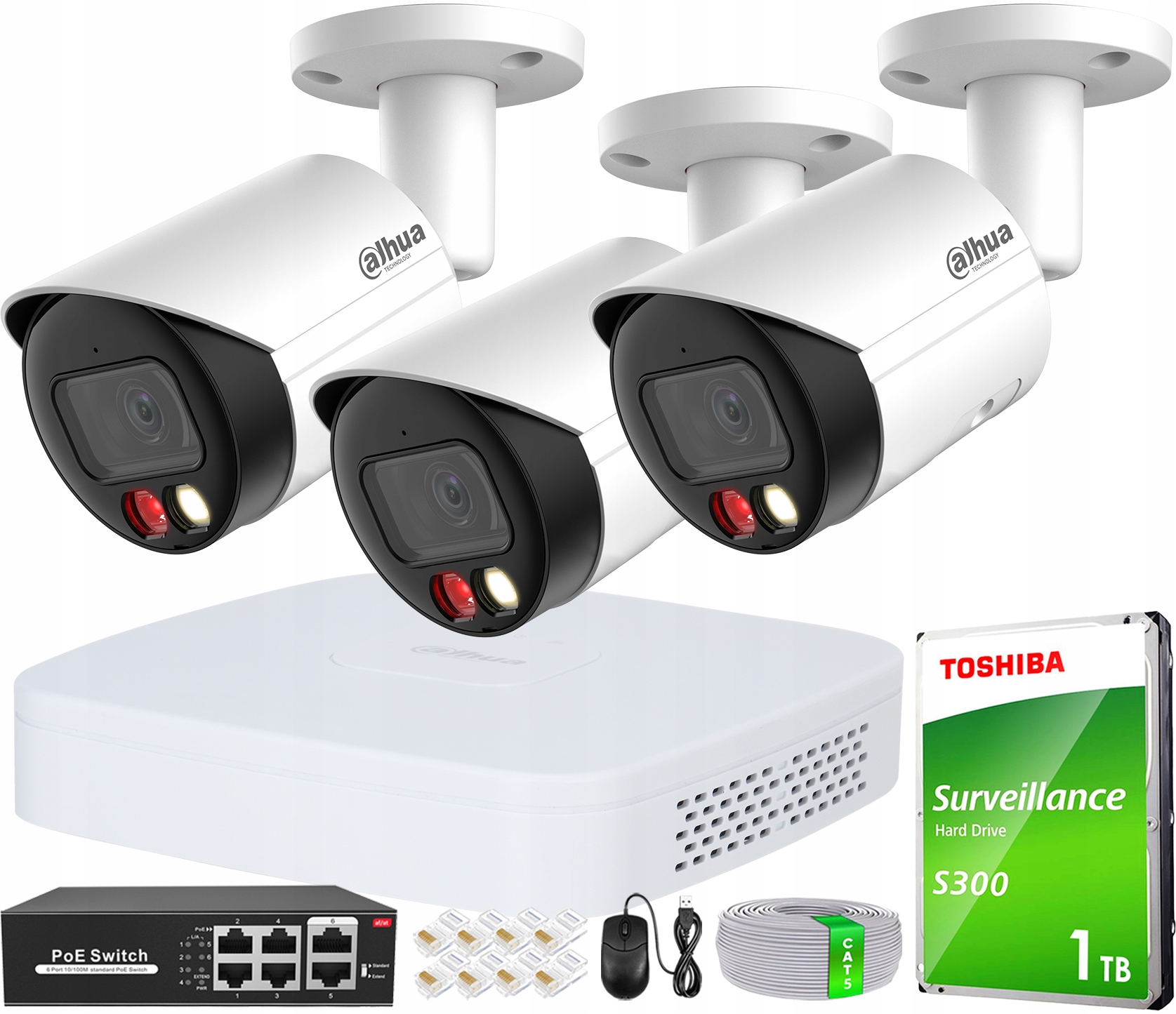 Monitorovací sada Dahua pro 3 kamery 1080p Hybrid Light Ir/led Audio PoE