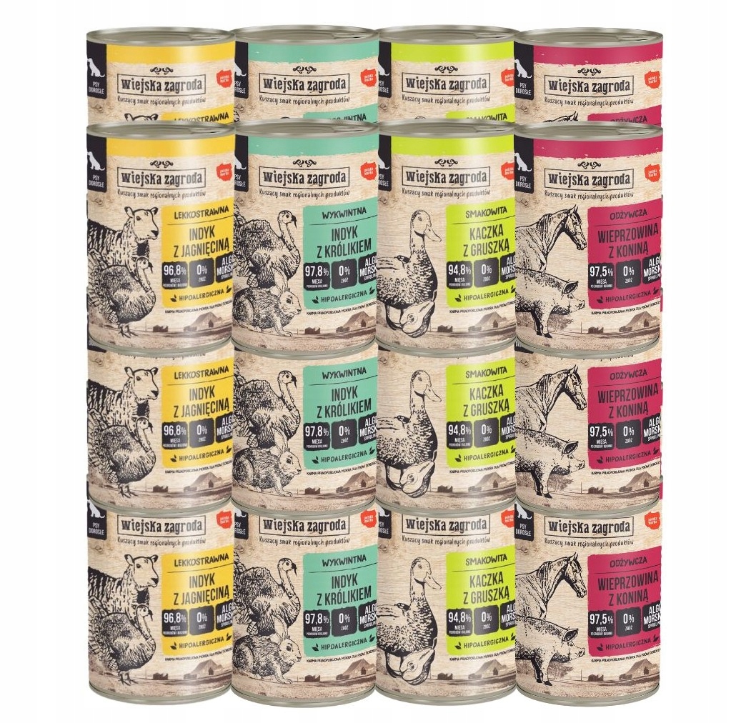 Levně Mokré Krmivo psy Wiejska Zagroda MIX Chutí 24x400g