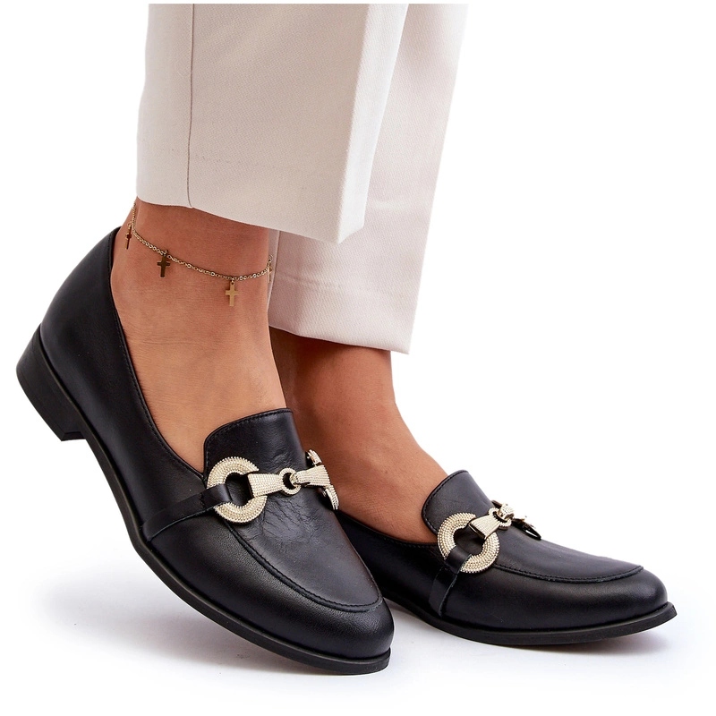 Dámské Elegantní Kožené Mokasíny S Motivem Zazoo 2880, Černé, Velikost 36