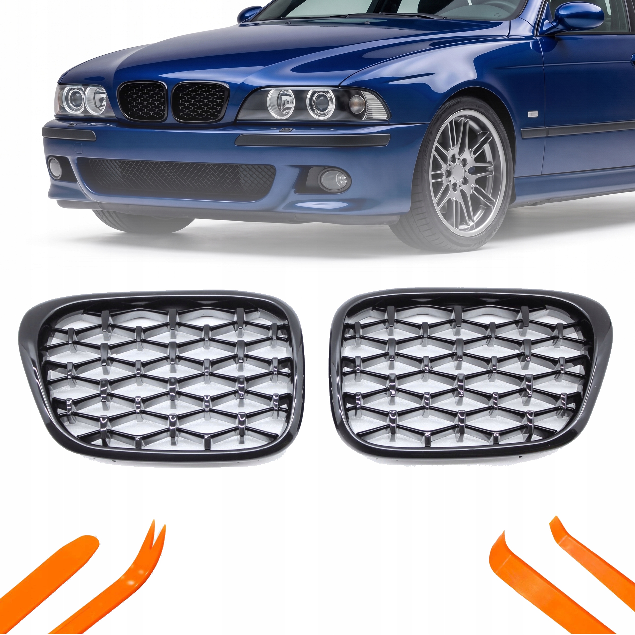 Atrapa Gril Ledviny Bmw 5 E39 02-04 Černý Lesk Diamant Sada Komplet