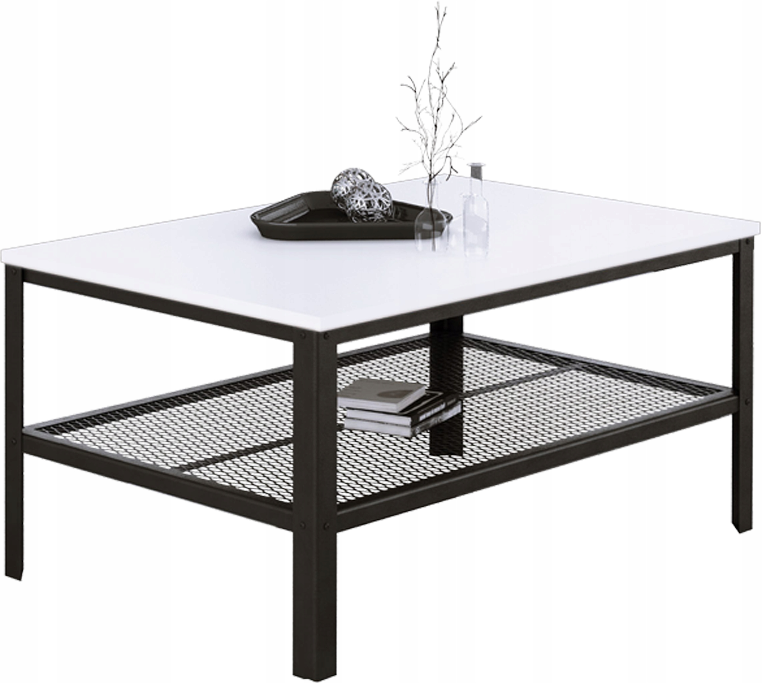 Stolik Skręcany Ława Salon Loft Industrial 100x60x45 Czarny+Biały Mat
