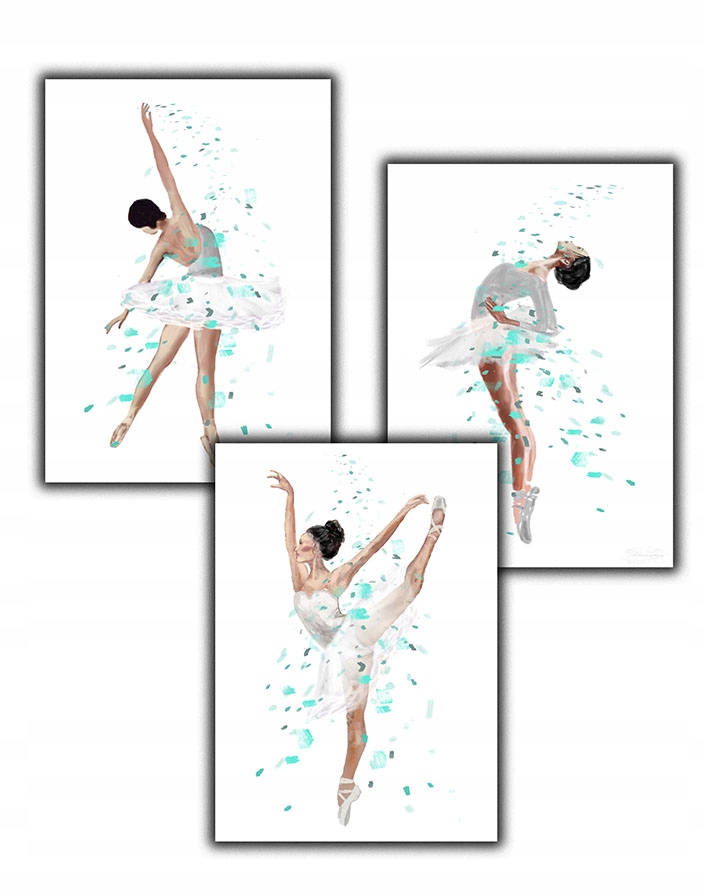 

3 szt Plakat plakaty baletnica baletnice mięta a3